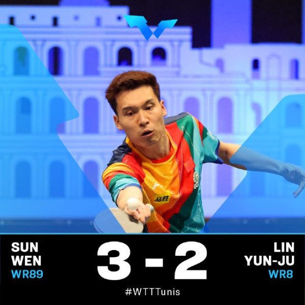 KAIYUN WTT突尼斯站孙闻淘汰林昀儒 国乒3项双打全军覆没